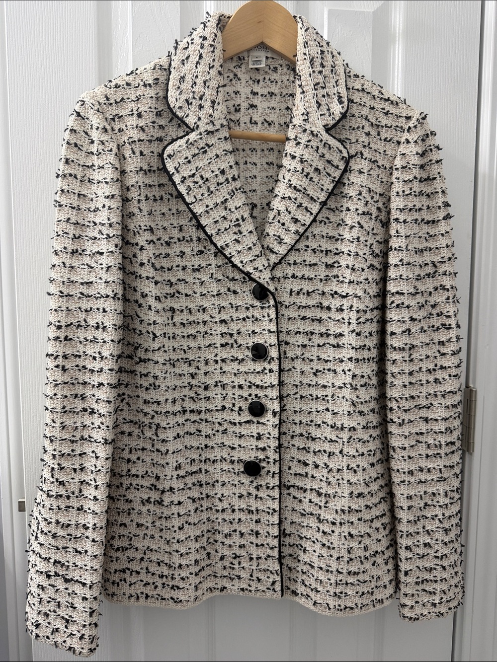 St. John Ivory and Black Santana Knit Blazer